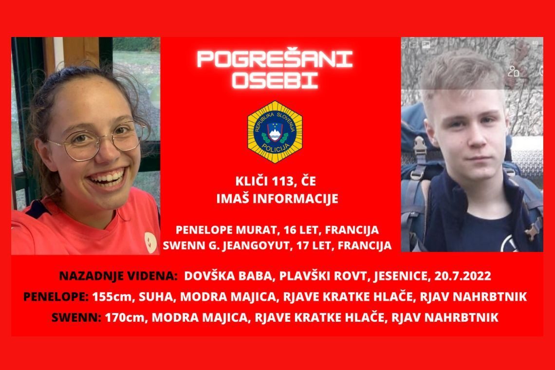 Na območju Karavank se nadaljuje iskanje dveh pogrešanih francoskih mladoletnikov