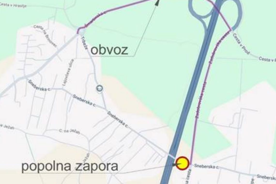 Zapora Sneberske ceste zaradi sanacije kanalizacije