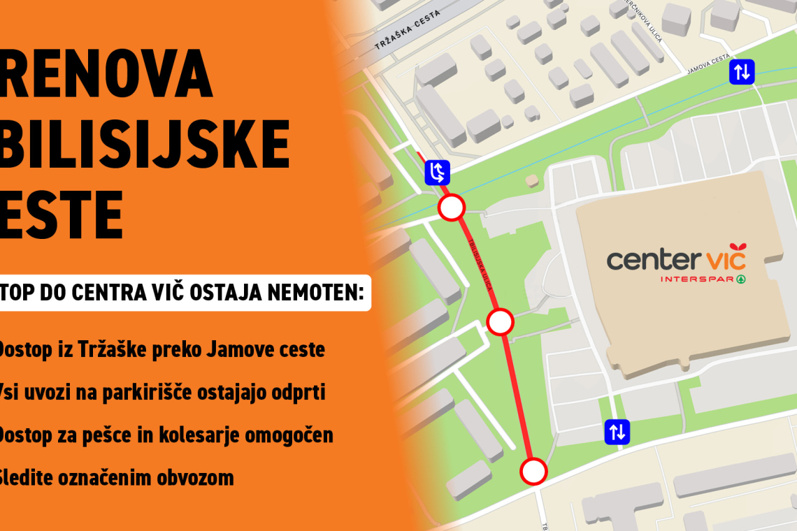 Dostop do Centra Vič ostaja omogočen tudi med prenovo Tbilisijske ulice
